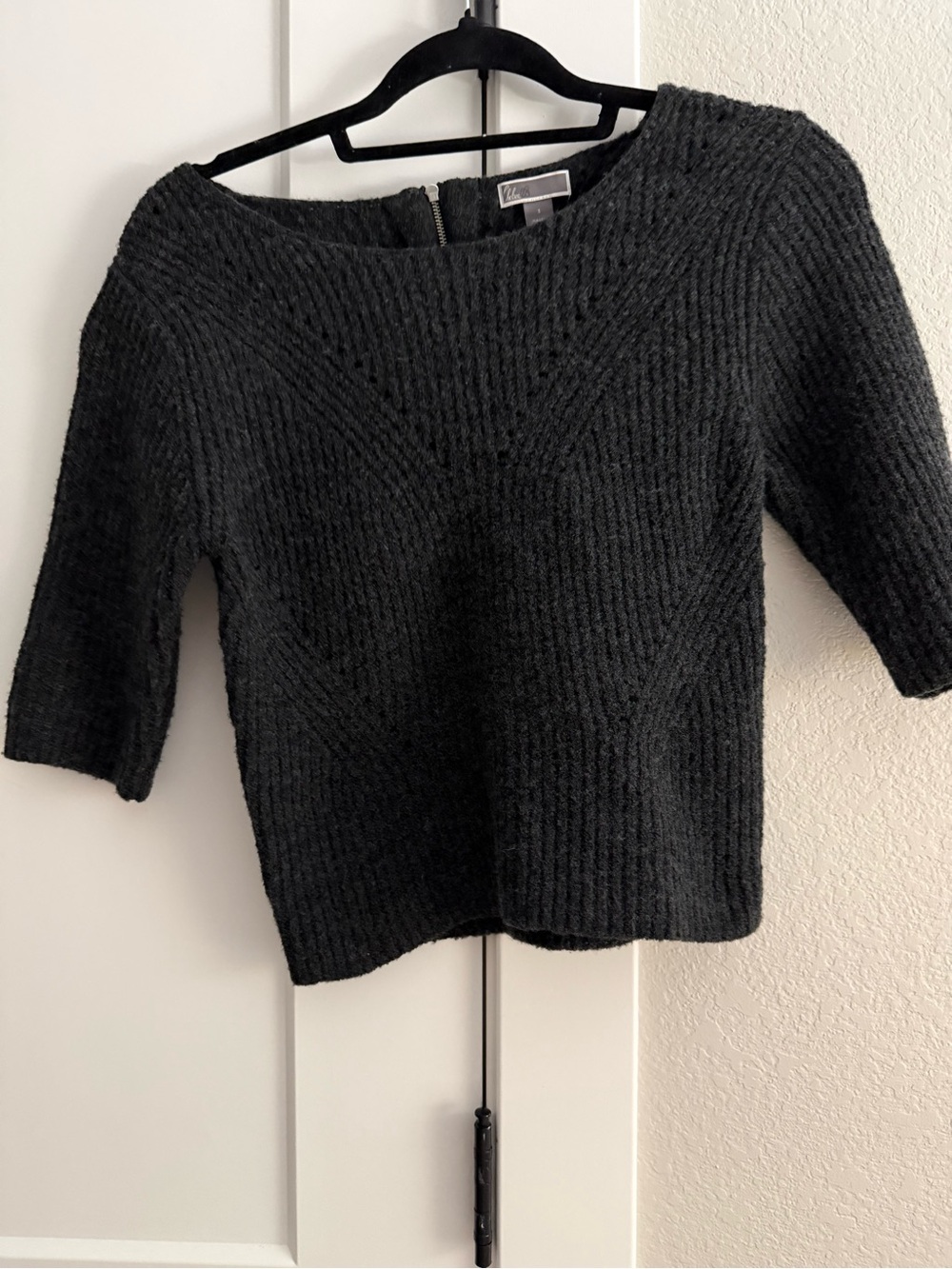 Chelsea28 Black Chunky Knit Zip Back Sweater Wool Blend